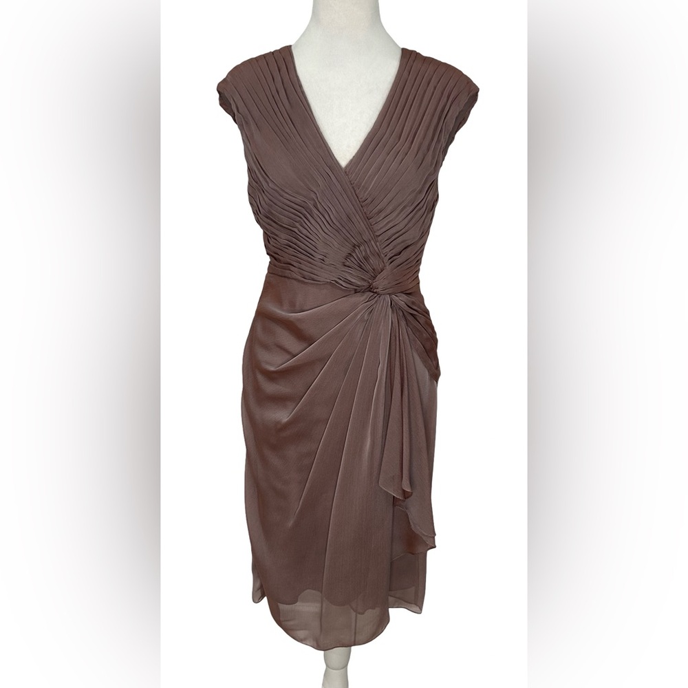 Adrianna Papell Mauve Pink Chiffon Pleated Cocktail Dress Ruched Size 8 Fairy - Picture 2 of 10